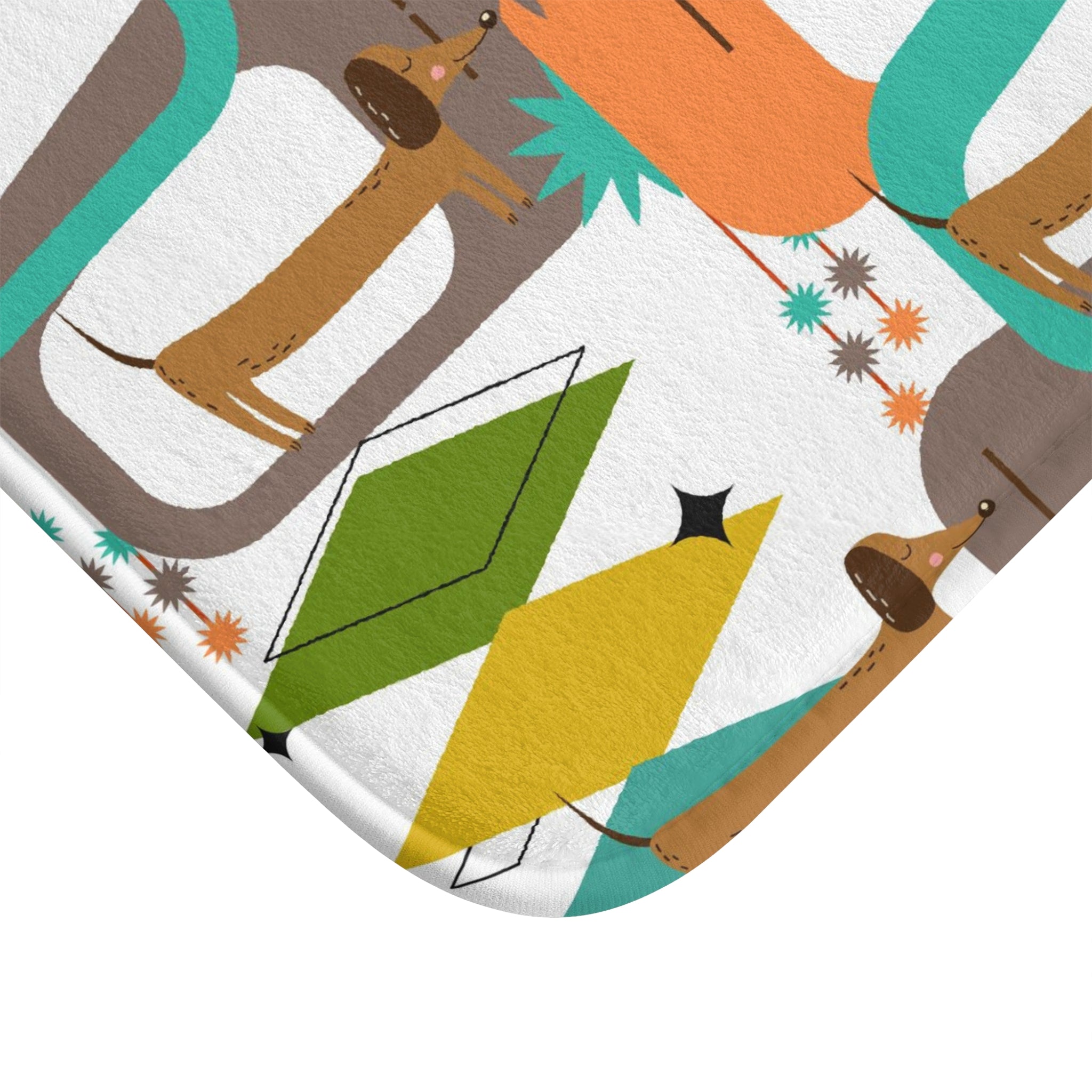 Mid Century Dachshund Pattern Bath Mat | Retro Atomic Geometric Design