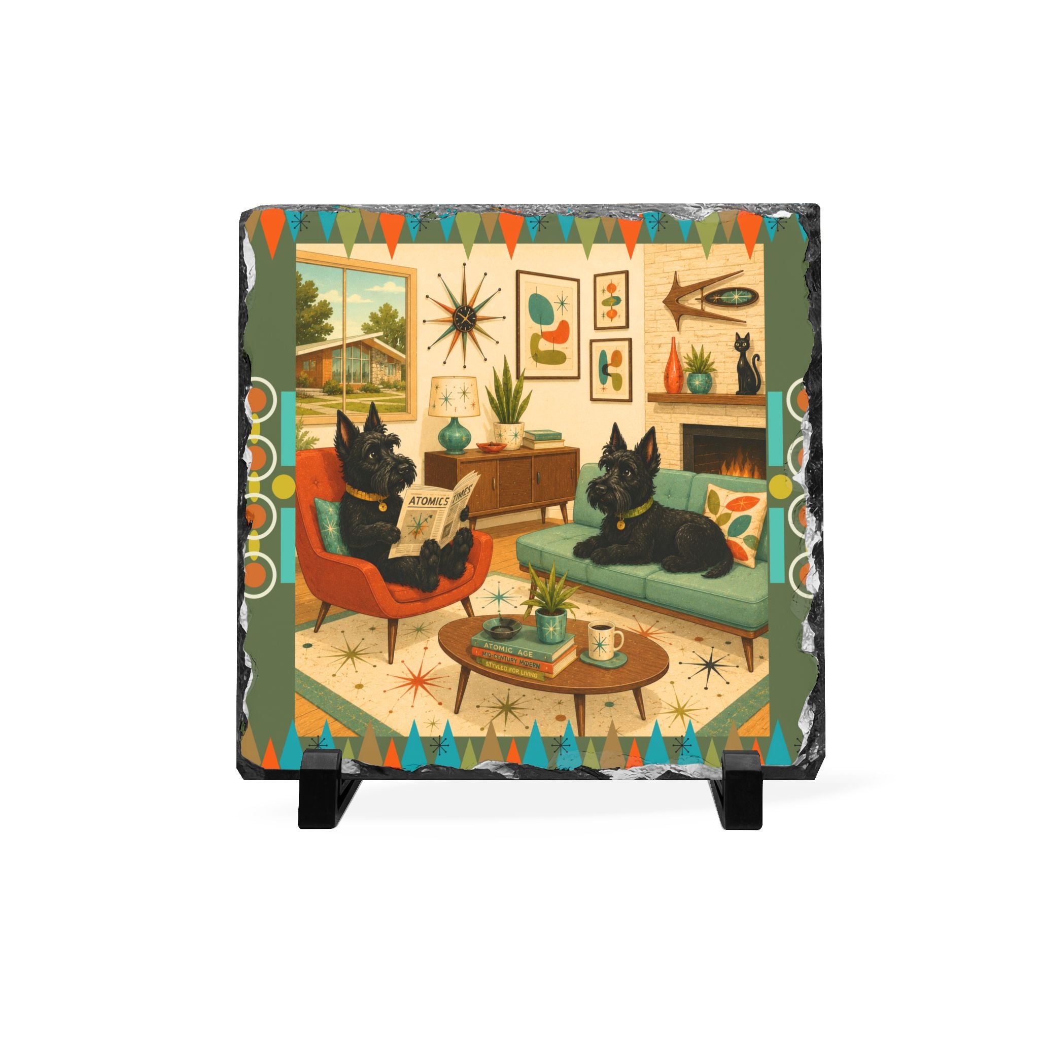 Retro Mid-Century Living Room Scotty Dogs Slate Desk Plaque | Home Decor