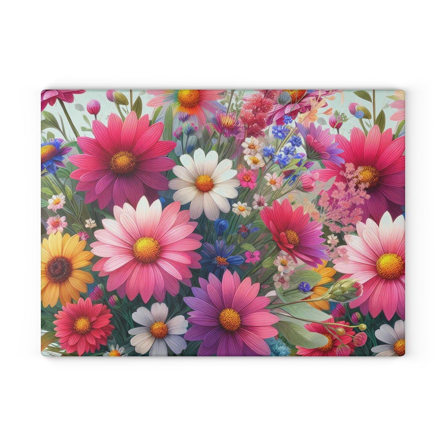 Colorful Wildflowers Glass Cutting Board, tempered glass, wildflower kitchen decor, housewarming gift