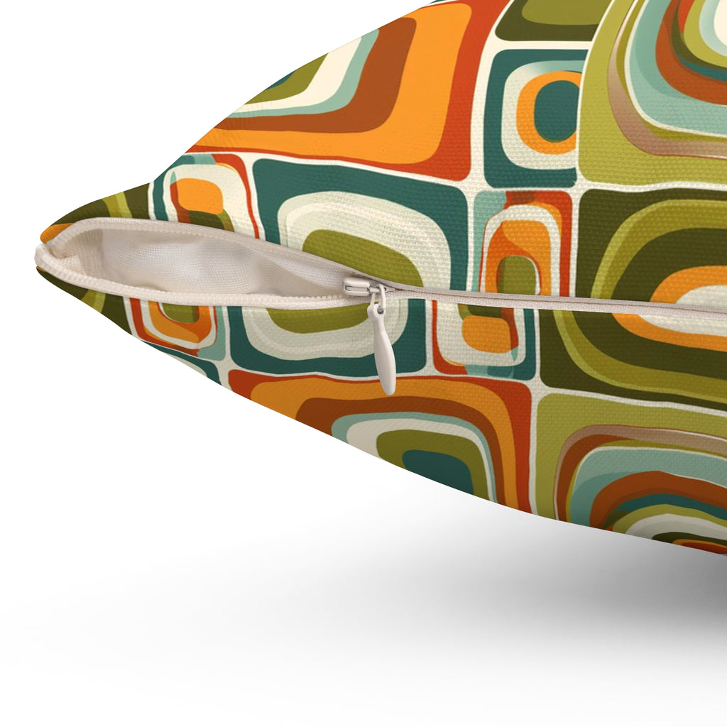 Retro Green orange geometric shapes Square Pillow, Mid Century Modern, MCM home decor, Retro living, scatter cushion