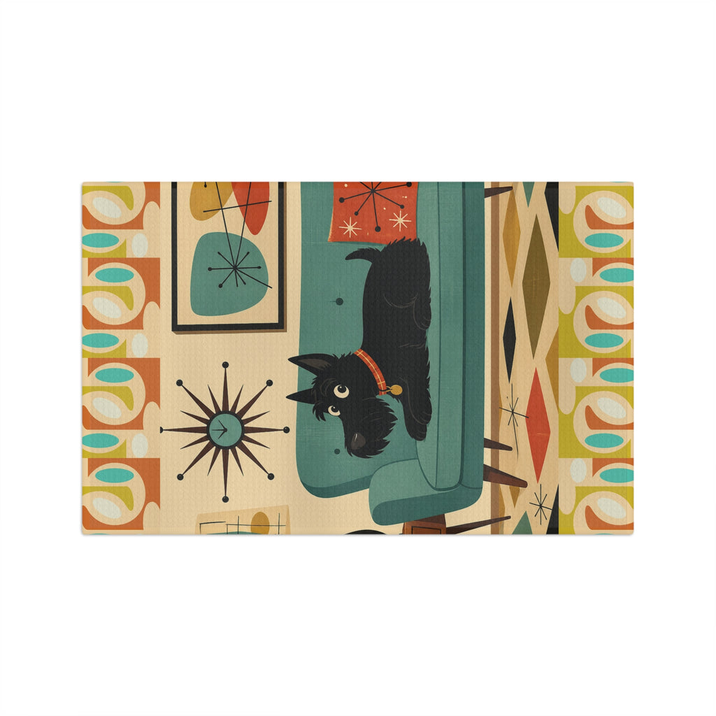 Mid Century Scotty Dog Microfiber Tea Towel | Retro Living Room Illustration