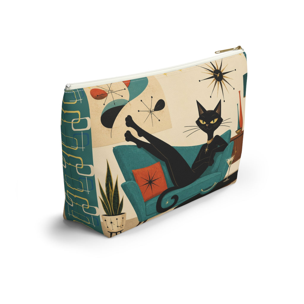 Mid Century Atomic Black Cat Lounge Accessory Pouch | T-Bottom Cosmetic Bag