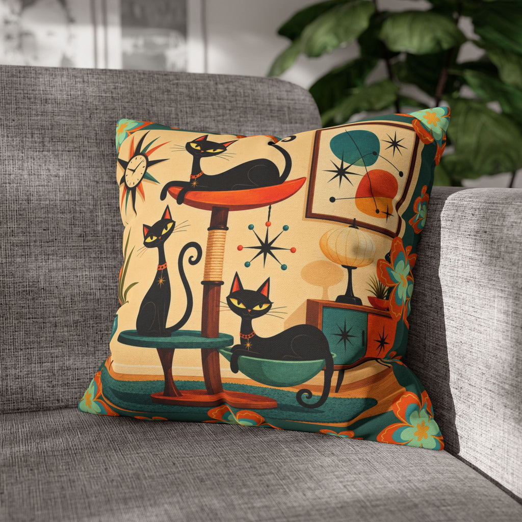 Retro Mid Century Atomic Cats pillowcase | Square Pillowcase - COVER ONLY
