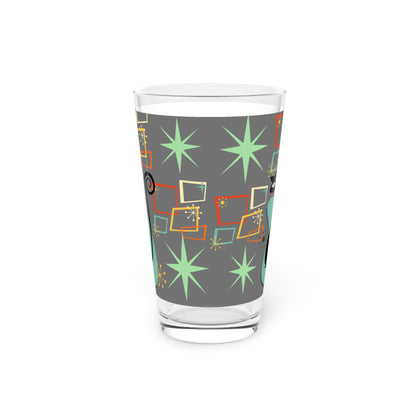 Atomic cat geometric shapes retro Pint Glass, 16oz, mid century modern, vintage vibes decor (price is per glass)