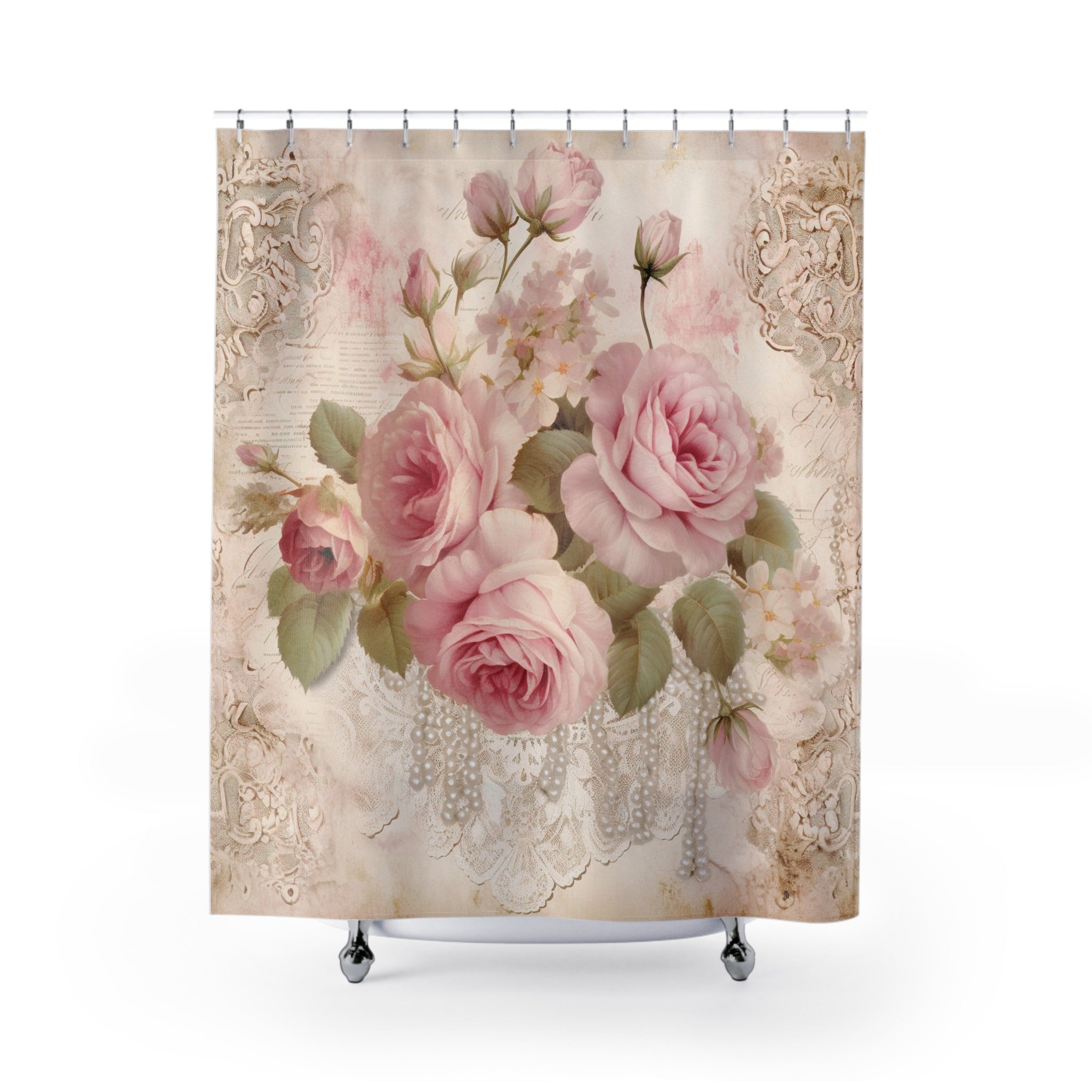 Pink vintage rose shabby chic floral Shower Curtain, bathroom decor