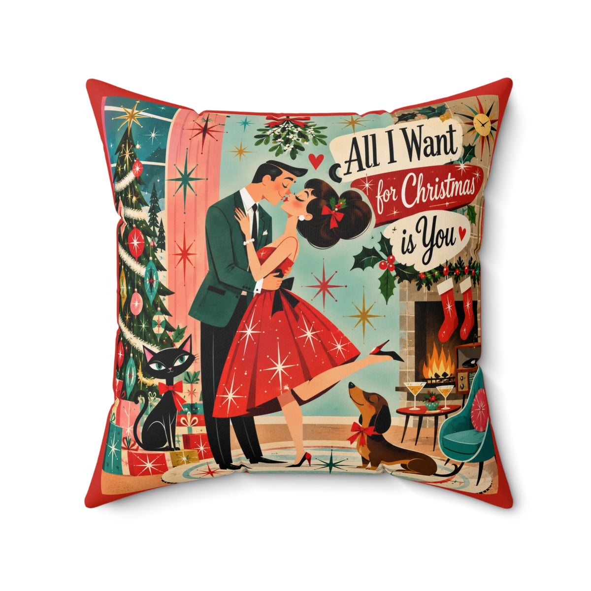 All I Want for Christmas Is You Pillow | Retro Holiday Couple, Vintage Christmas Decor
