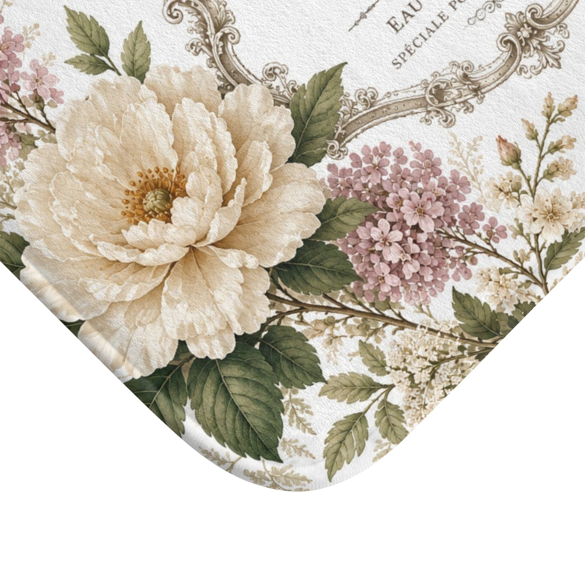 Floral Label Bath Mat | Shabby Chic Cottagecore Bathroom Rug