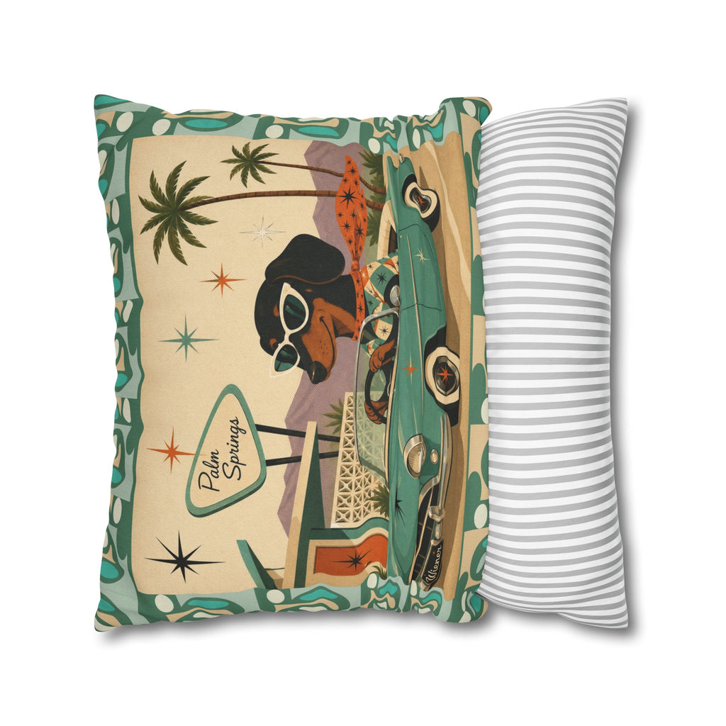 Retro Dachshund Driving Convertible Pillowcase | Palm Springs Vintage Car - COVER ONLY