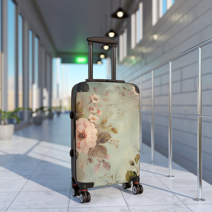 Boho shabby chic style Suitcase on wheels, carry on luggage, travel luggage, cute floral suitcases, durable hard shell, lockable case