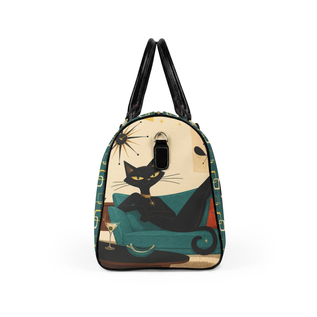 Retro Lounge Atomic Cat Faux Leather Travel Bag | Mid Century Modern Cat Design