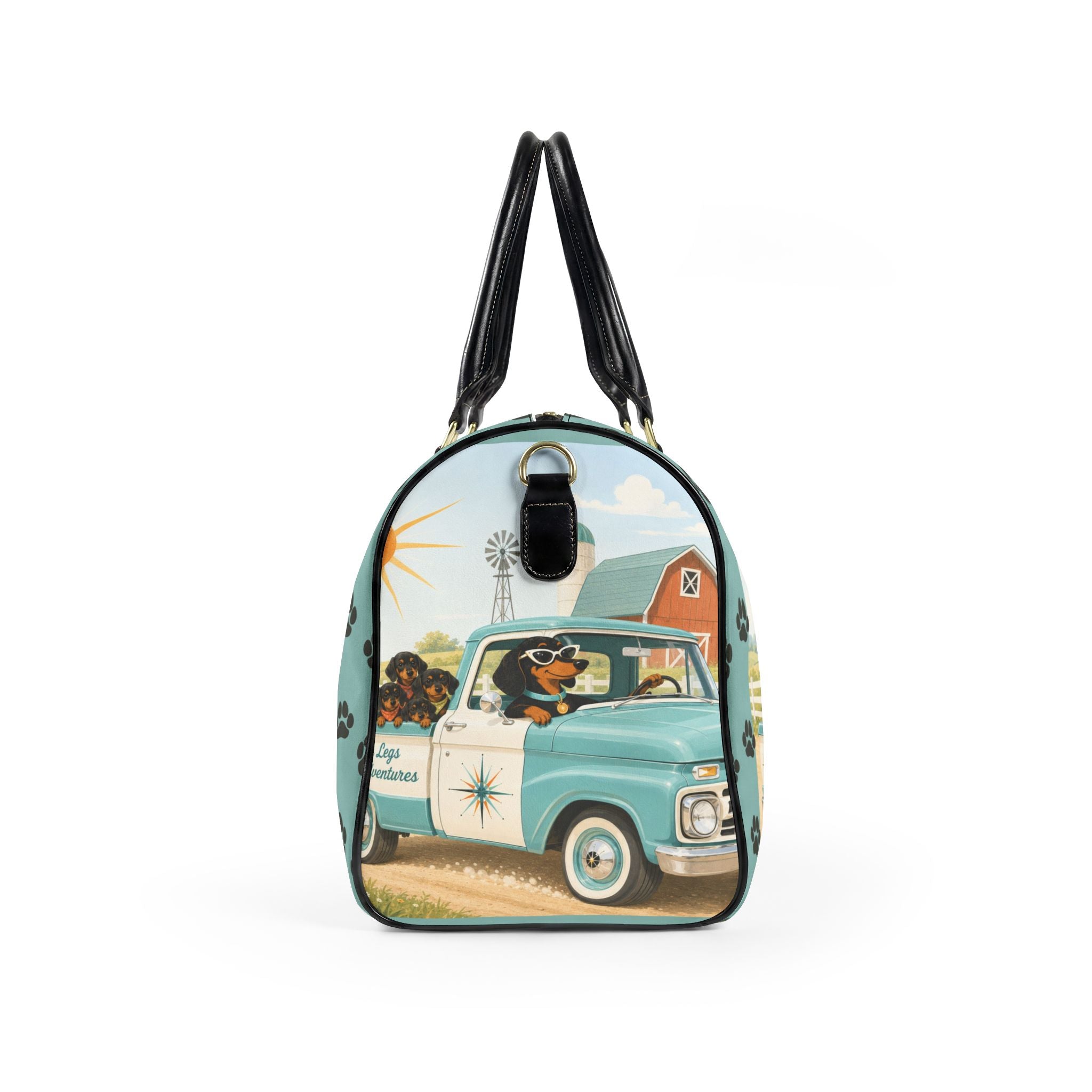 Dachshund Retro Truck Faux Leather Travel Bag | Vintage Farm Road Trip