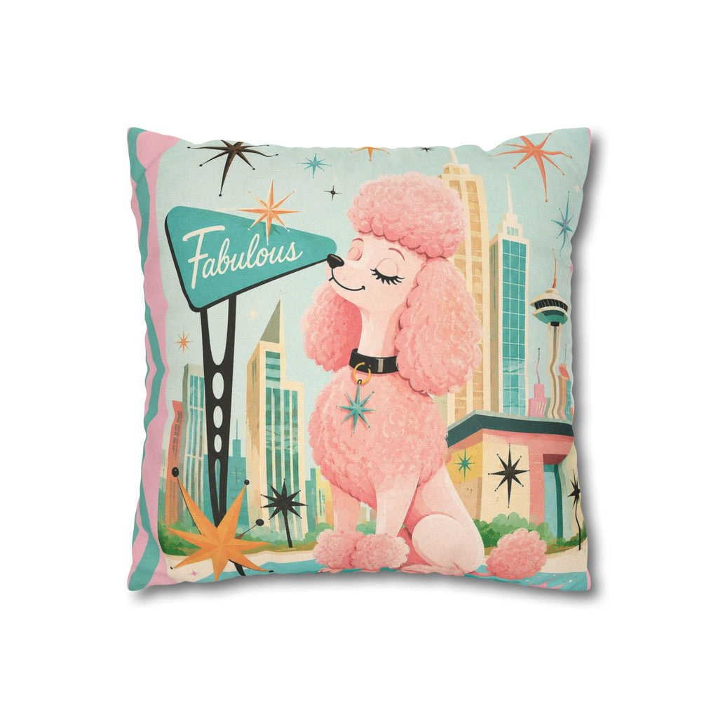 Fabulous Pink Poodle Pillowcase Spun Polyester Square Pillowcase | Retro Mid-Century Dog - COVER ONLY