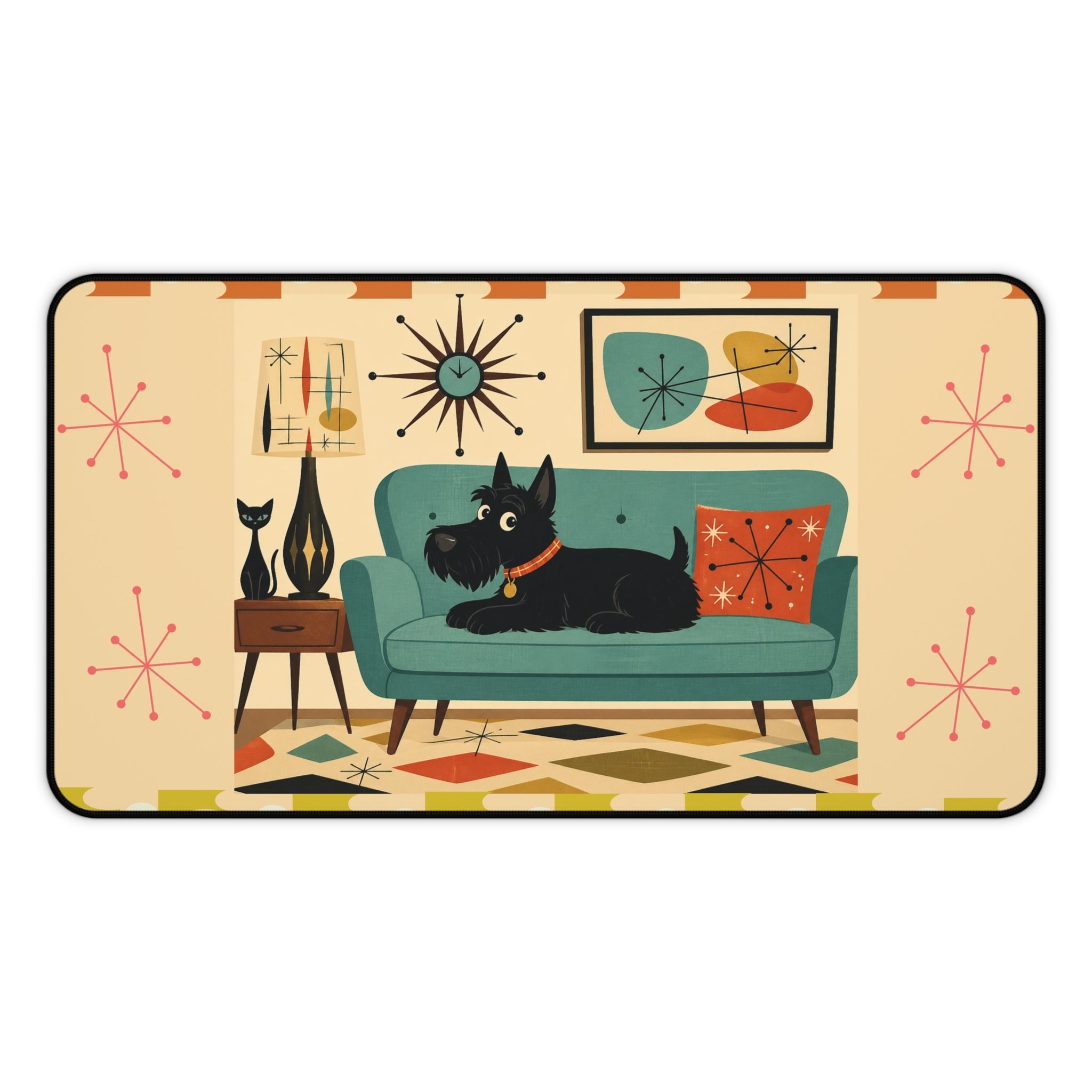 Mid Century Scottish Terrier Desk Mat | Retro Living Room Mouse Pad