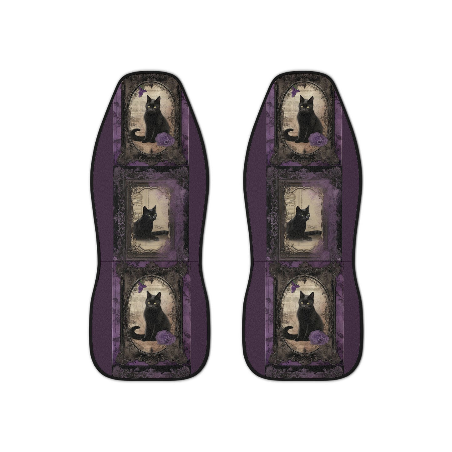 Enchanting Elegance: Gothic Plum Car Seat Covers featuring Black Cats