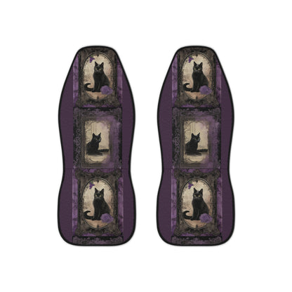 Enchanting Elegance: Gothic Plum Car Seat Covers featuring Black Cats