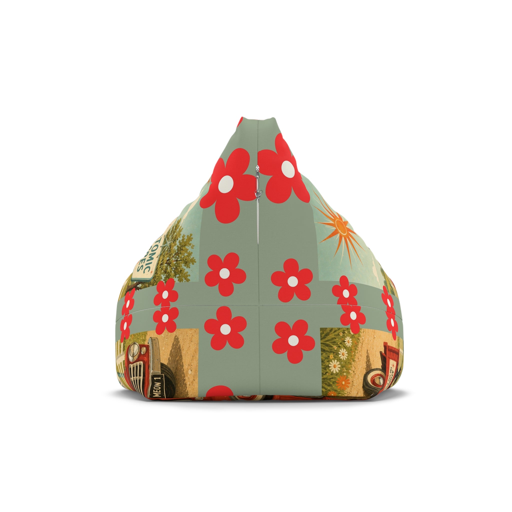 Atomic cat Retro Red Daisy Pattern Bean Bag Chair Cover | Floral Boho Decor