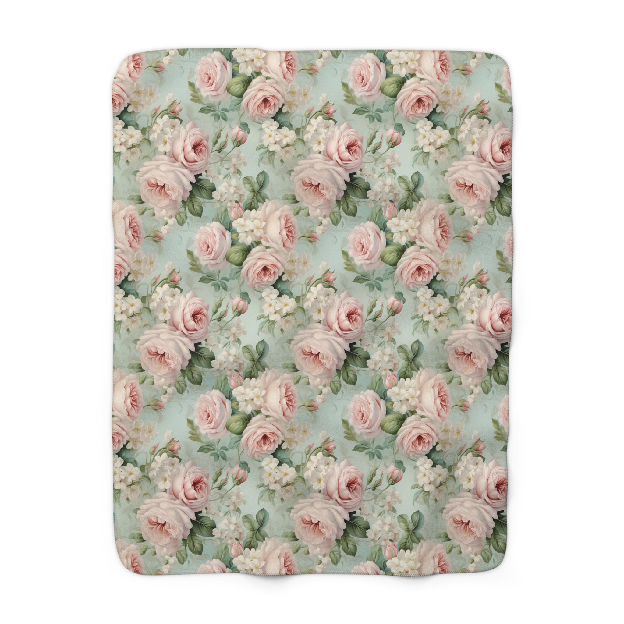 Pink vintage roses shabby chic style Sherpa Fleece Blanket, throw blanket, bedroom living room couch blanket