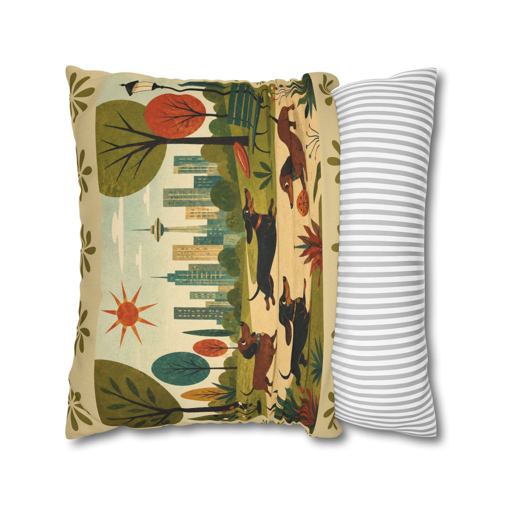 MCM Dachshund Park Scene Pillowcase | Square Decorative Throw Pillowcase - COVER ONLY