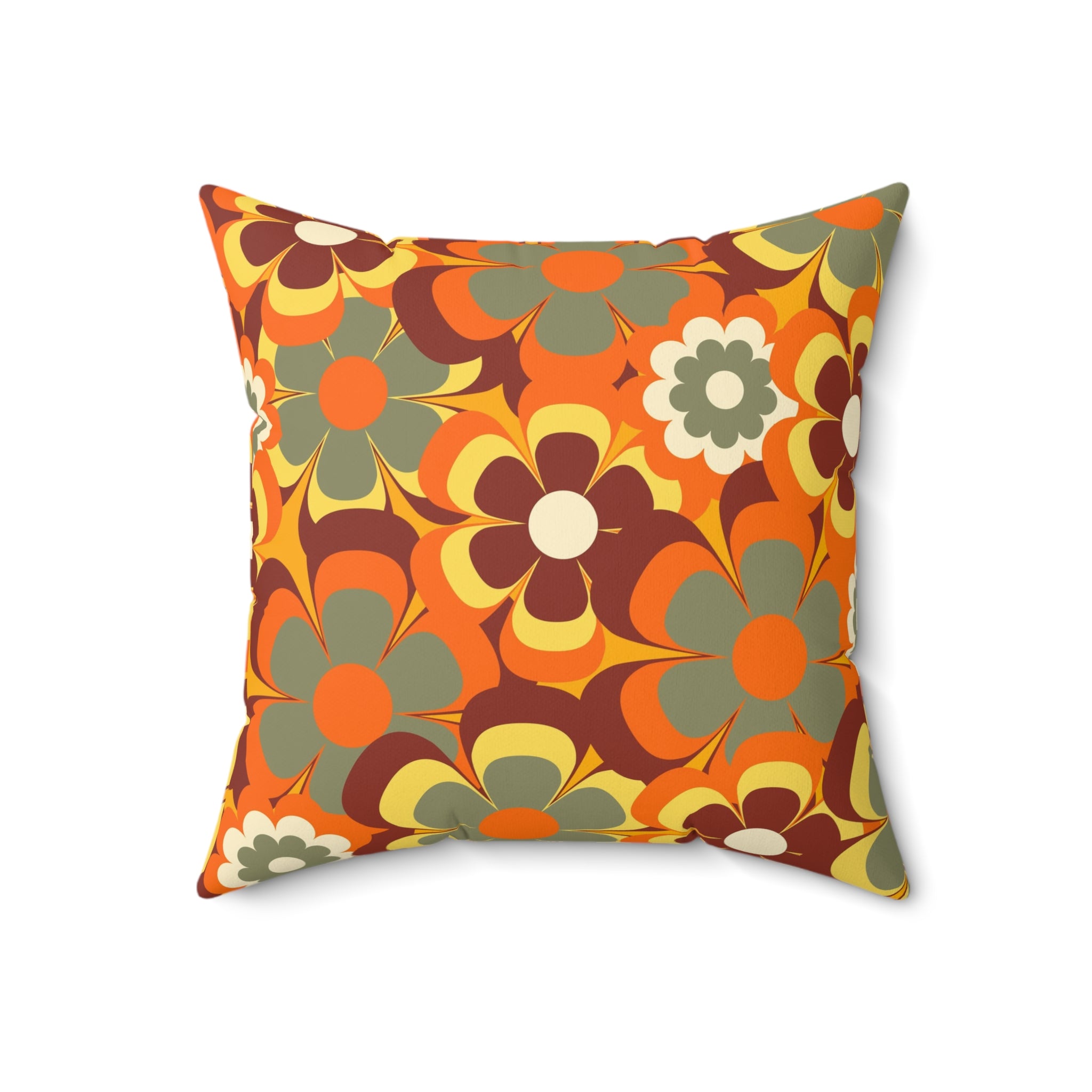 Groovy flowers retro Spun Polyester Square Pillow, hippie floral, 60s 70s inspired, scatter throw cushion
