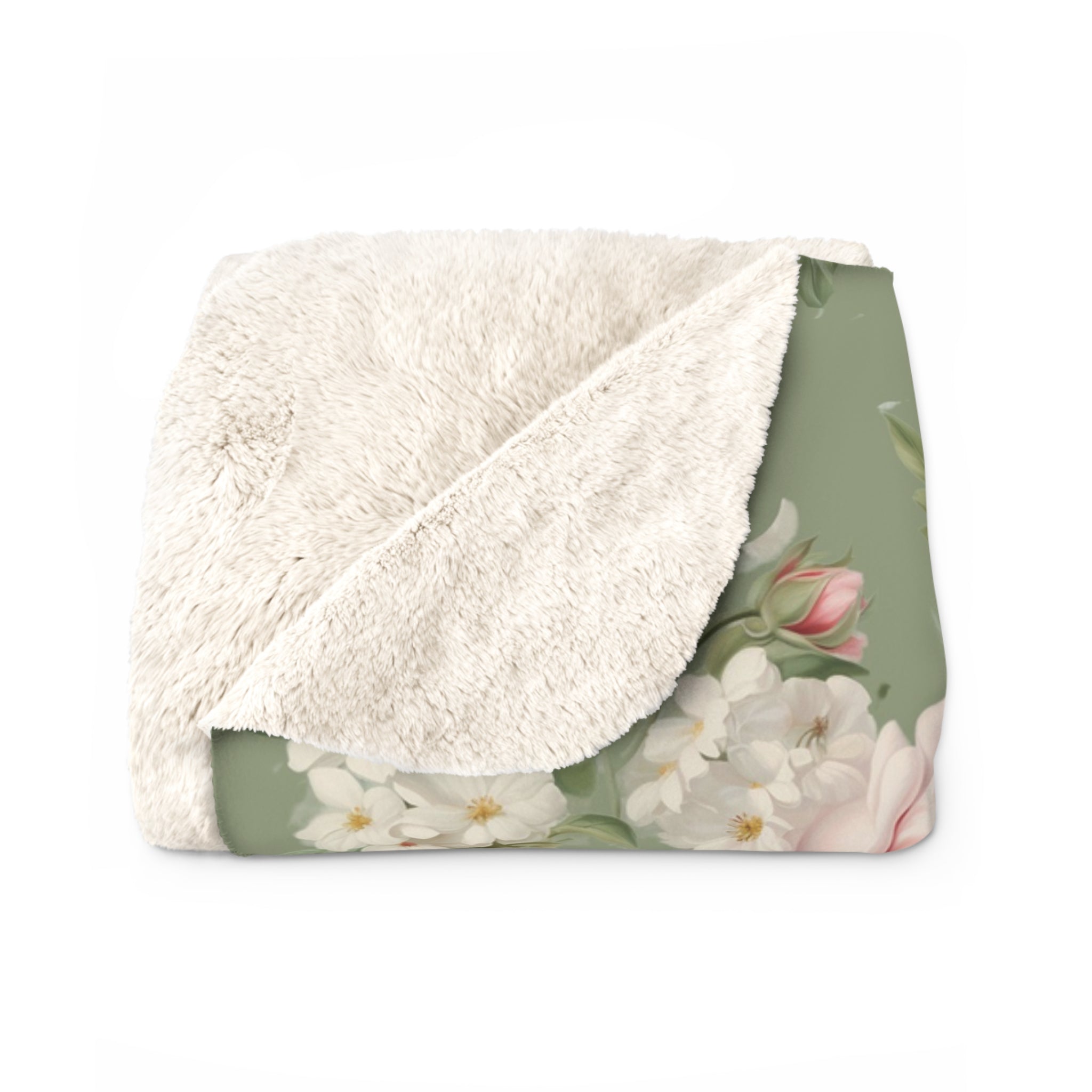 Pink vintage rose with green background Sherpa Fleece Blanket, Farmhouse decor, Shabby chic, country cottage, throw couch blanket