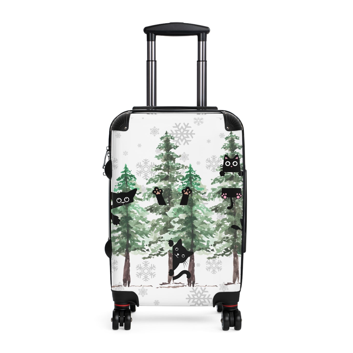 Happy holidays cute cat rolling travel Suitcase, pine trees, christmas carry on, christmas fall lumbar luggage