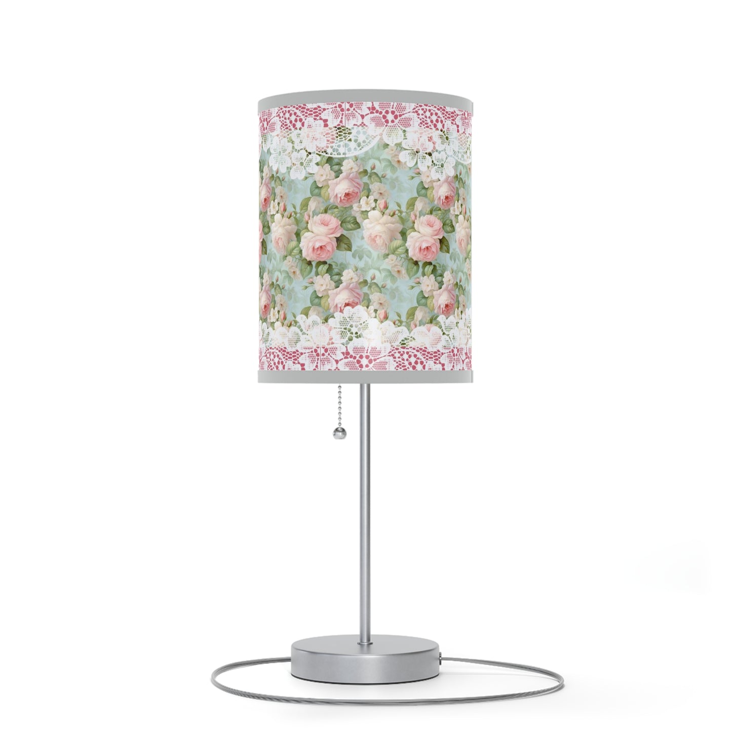 Pink rose shabby chic style Lamp on a Stand, US|CA plug