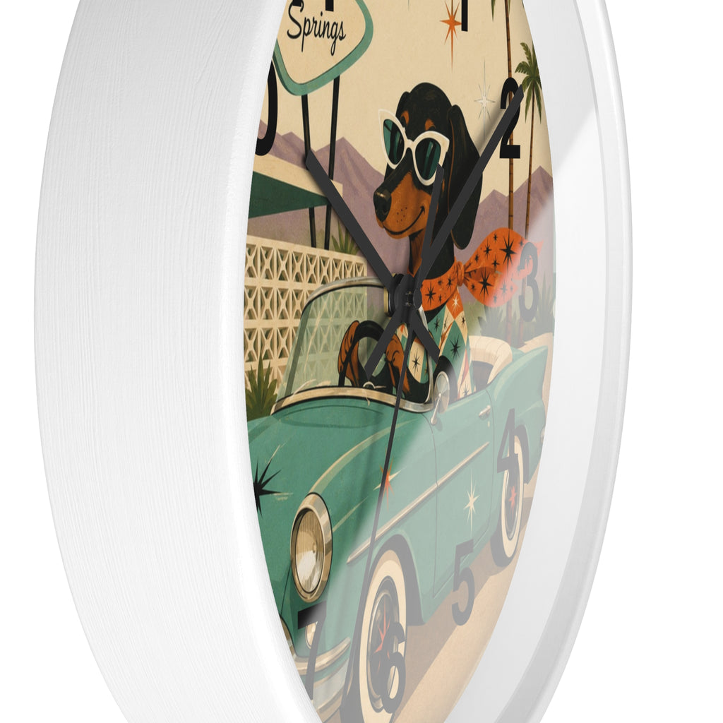 Dachshund Retro Roadtrip Wall Clock | Mid-Century Palm Springs Art