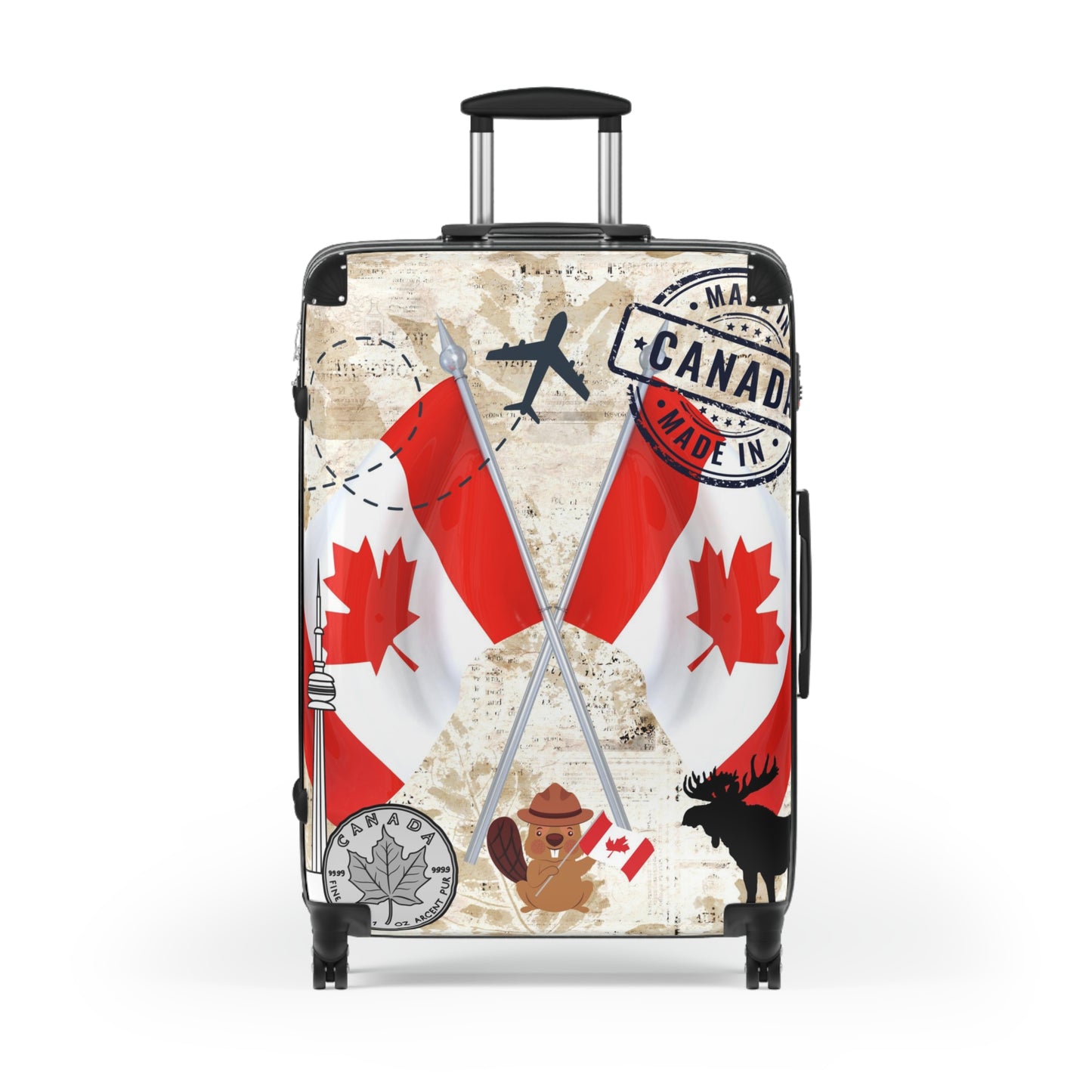 Made in Canada Suitcase on wheels, travel luggage for holidays, weekend, carry on bag, secure lockable luggage