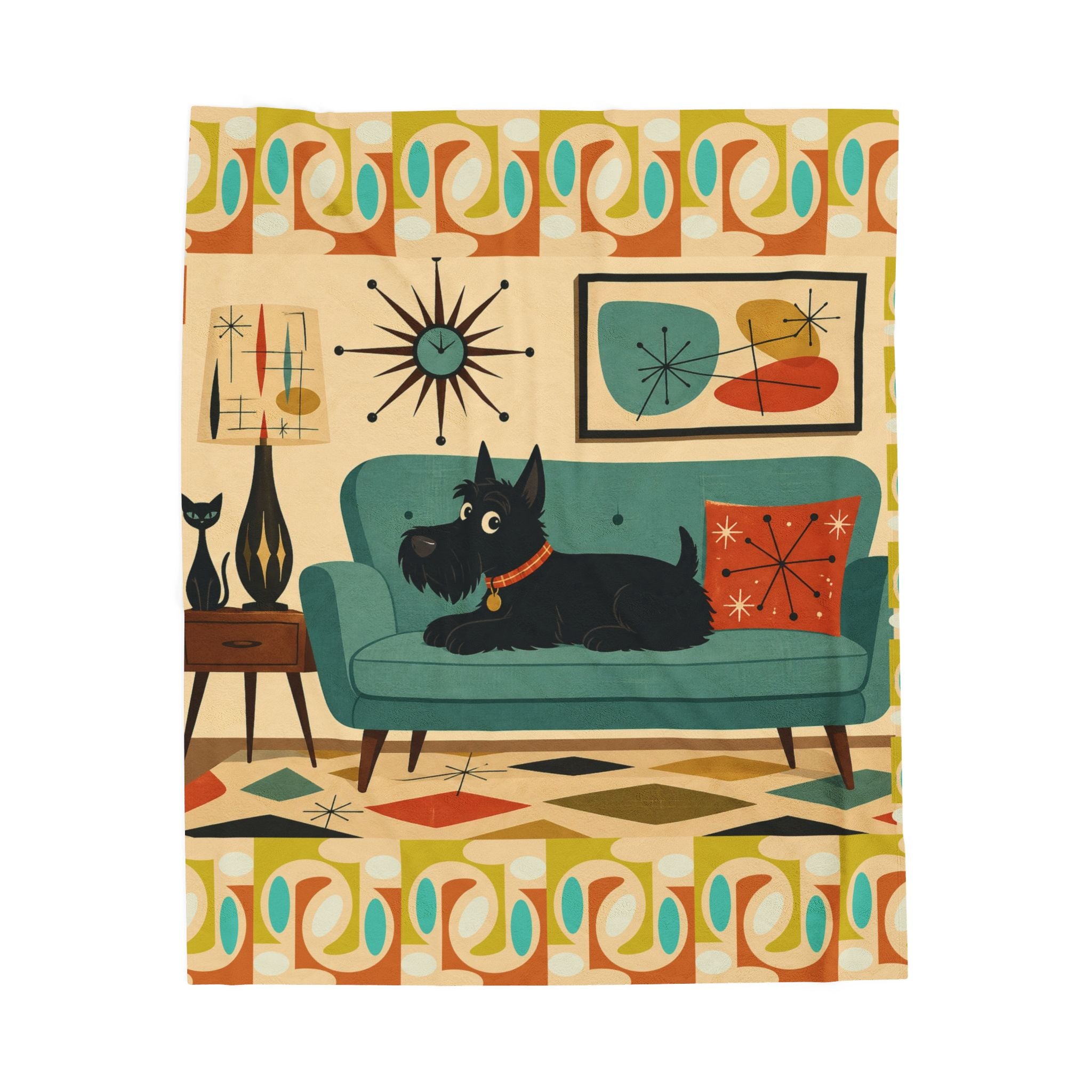 Mid-Century Scottie Dog Couch Blanket | Velveteen Plush Blanket