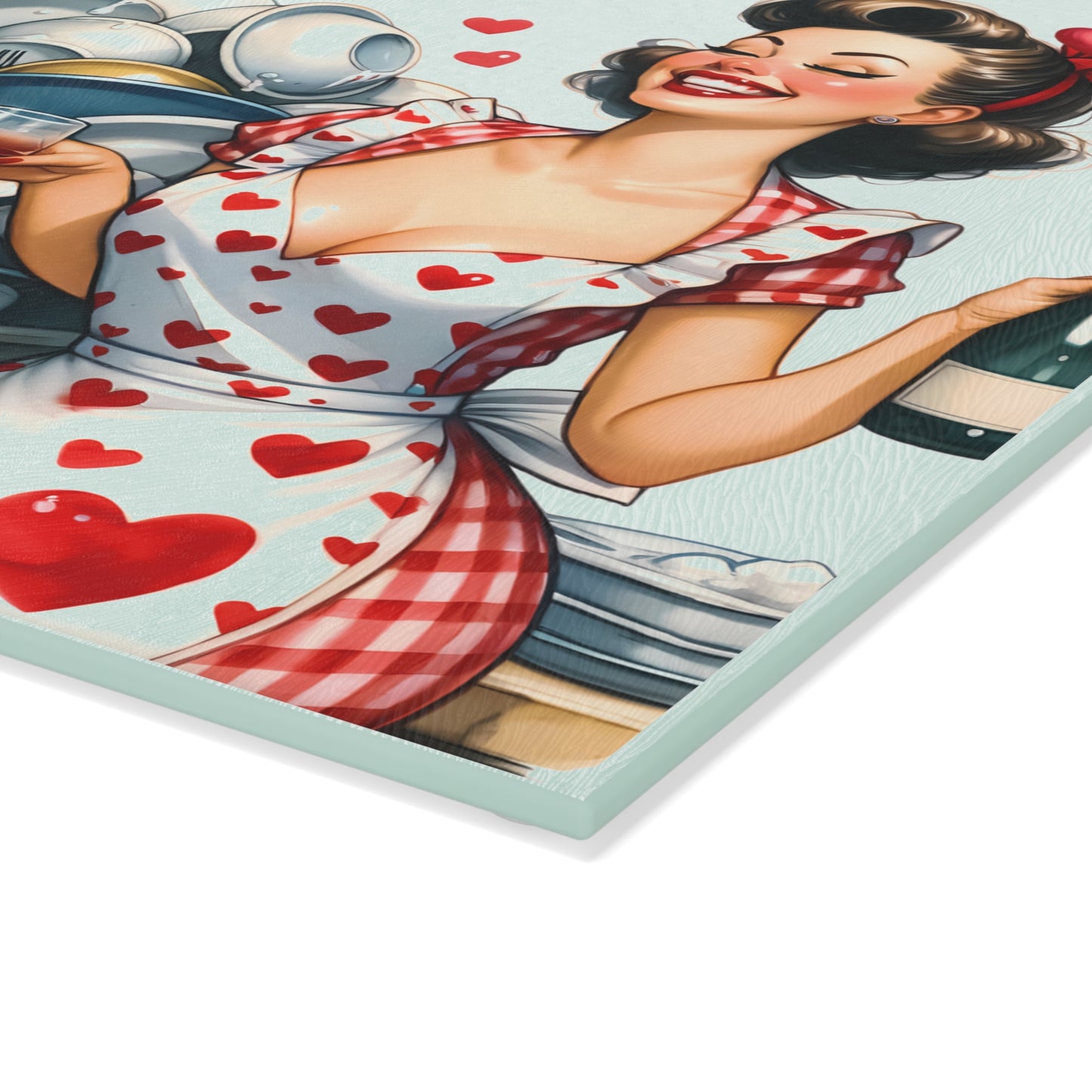 Vintage inspired Dirty dishes Glass Cutting Board, valentines gift, retro chopping board