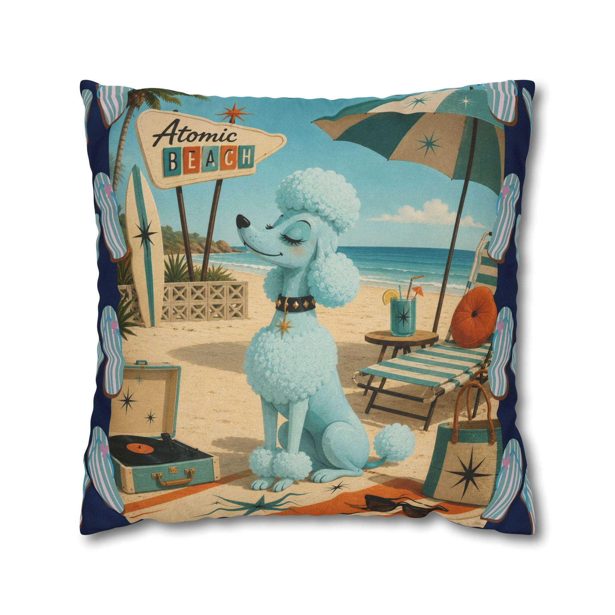 Retro Atomic Beach Poodle Pillowcase -  COVER ONLY - indoor use