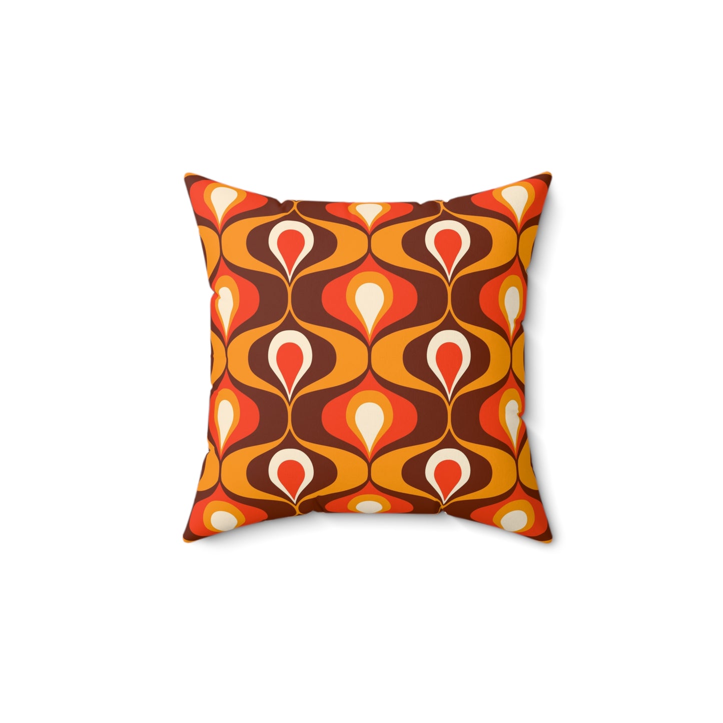 Orange and brown mid century modern retro inspired Spun Polyester Square Pillow, 60s 70s pattern, scatter throw cushion