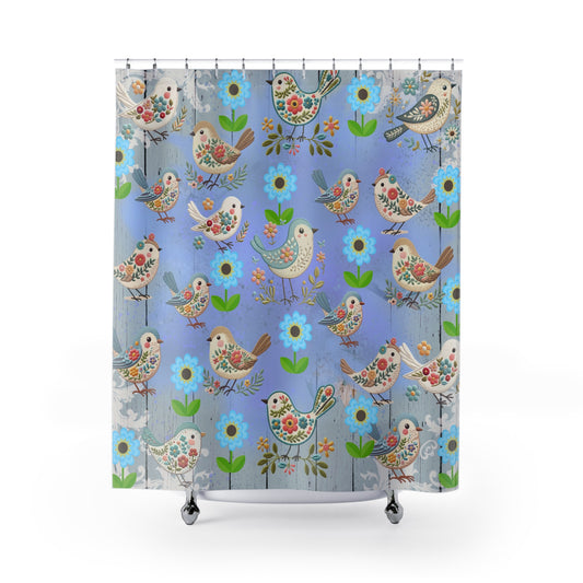 Cute embroidery birds shabby chic Printed (LOOK ONLY) Shower Curtain, floral, bathtub, stall shower curtain