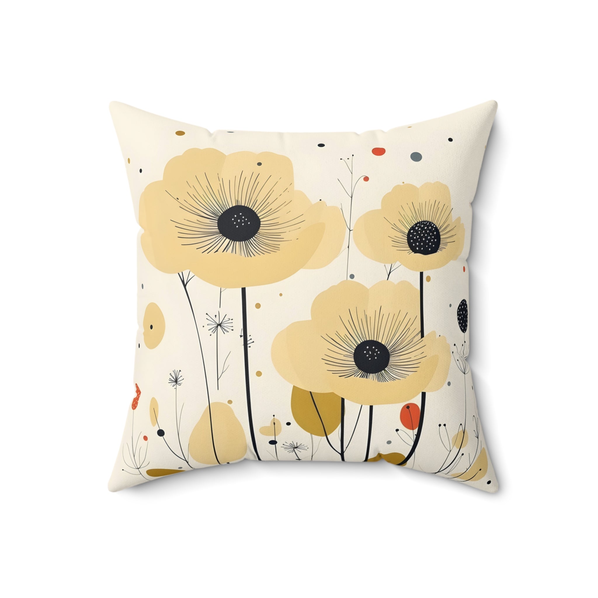 Yellow Poppy Floral Pillow — Decorative Square Throw Pillow