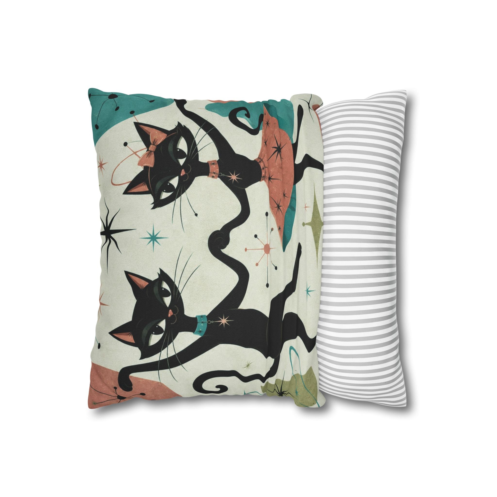Dancing Retro Atomic Black Cats Pillowcase | Square Throw Pillowcase - COVER ONLY