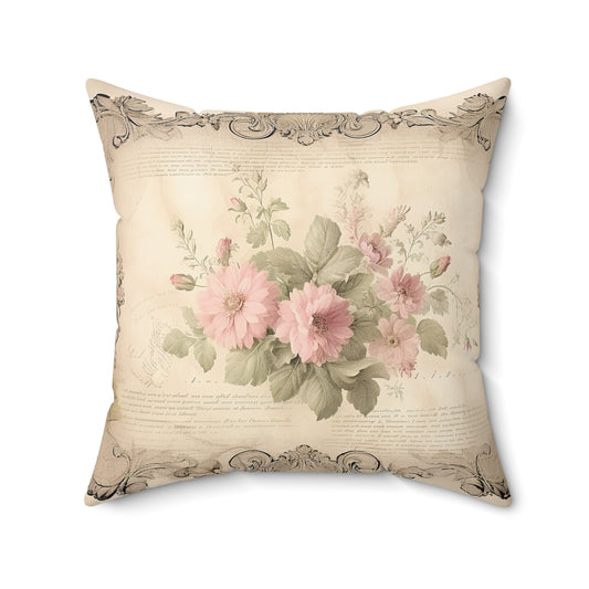 Shabby chic old certificate roses Square Pillow, vintage inspired, Farmhouse, country cottage, scatter throw cushion