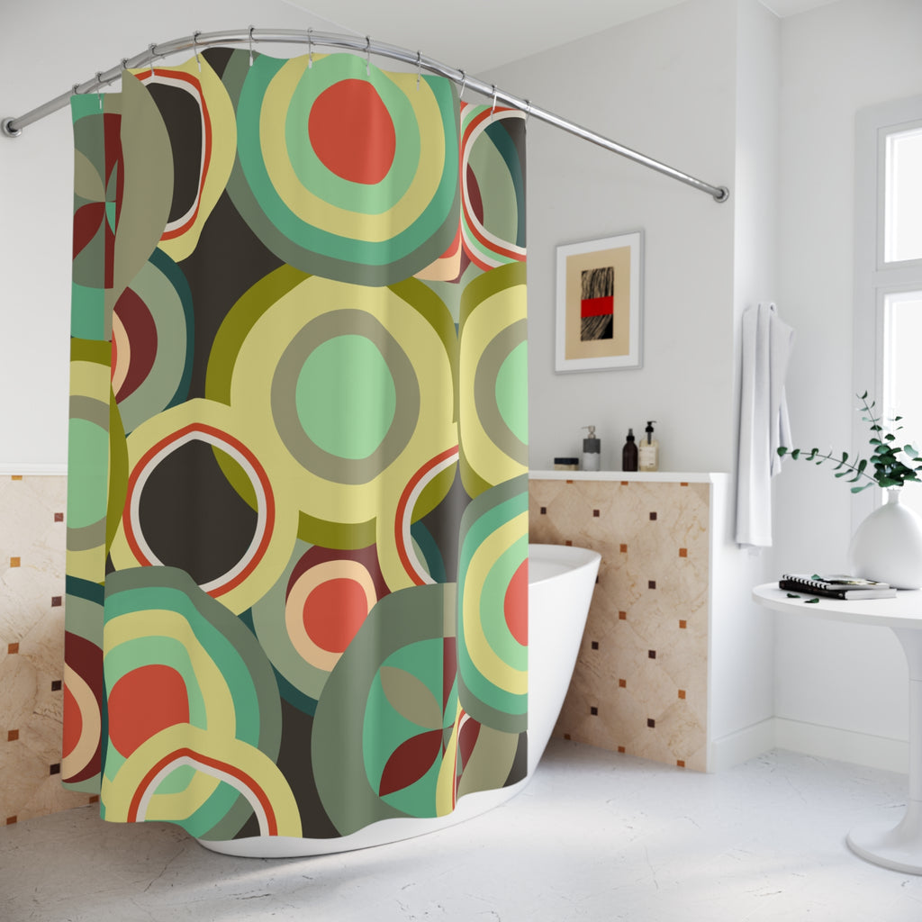 Retro colorful circles Shower Curtain, MCM bathroom decor, Mid Century Modern, bathtub stall shower curtain
