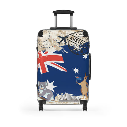 Made in Australia Suitcase with wheels, roller travel luggage, carry on bag, secure lockable holiday case