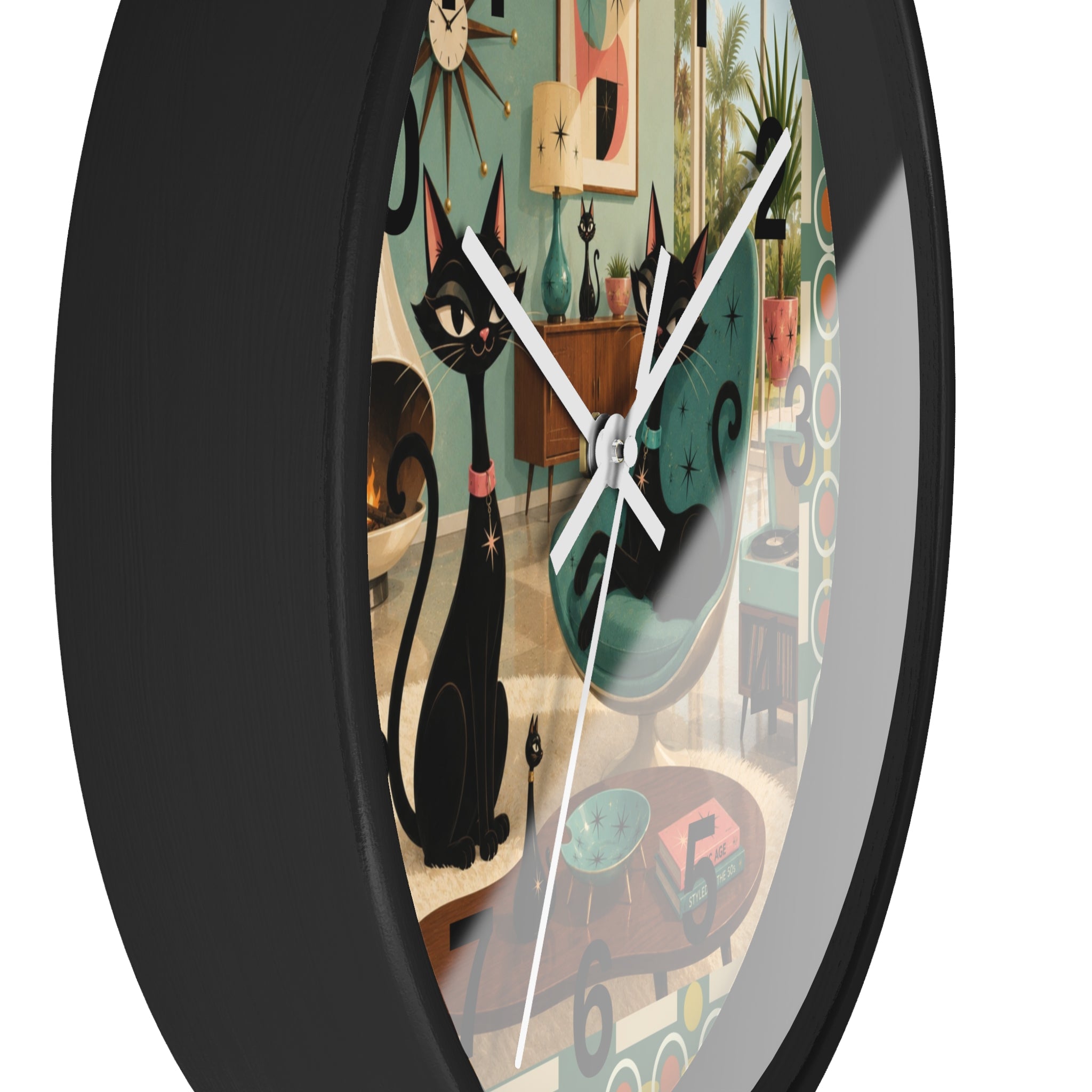 Mid Century Atomic Black Cats Wall Clock | Retro Living Room Decor