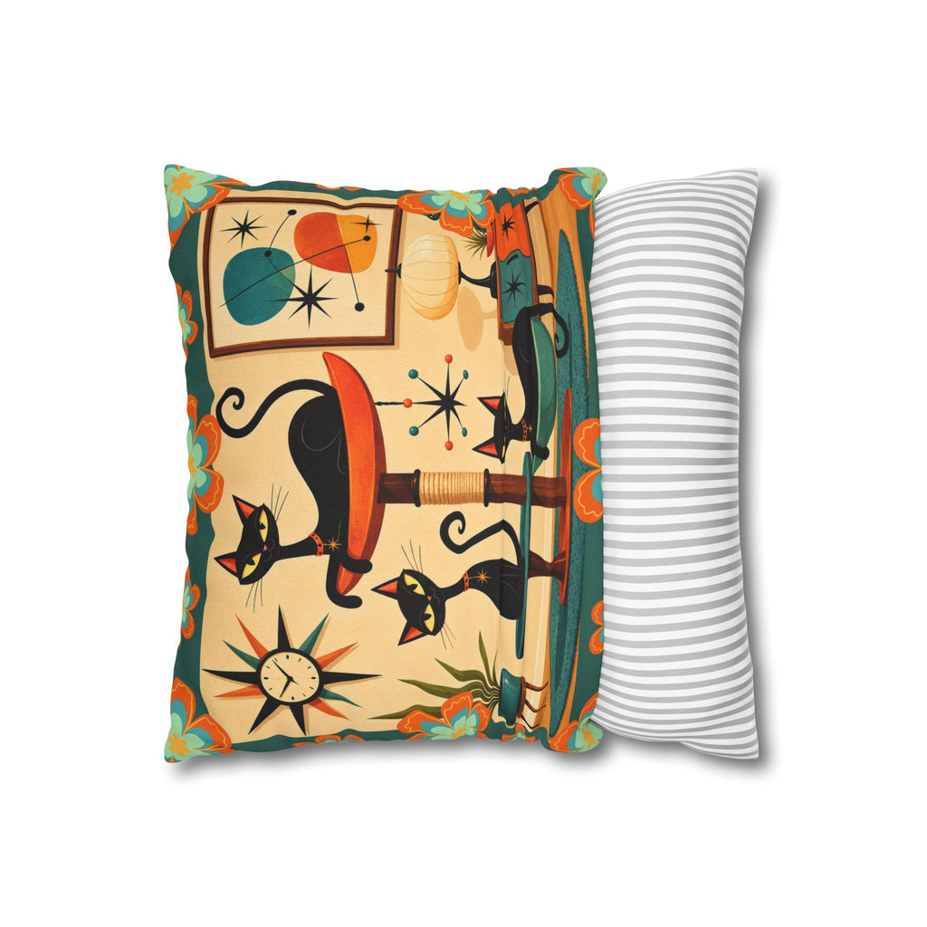 Retro Mid Century Atomic Cats pillowcase | Square Pillowcase - COVER ONLY