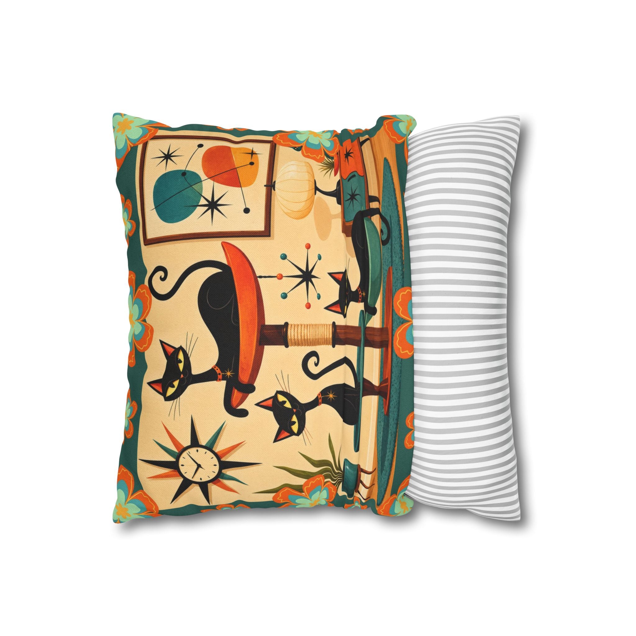 Retro Mid Century Atomic Cats pillowcase | Square Pillowcase - COVER ONLY