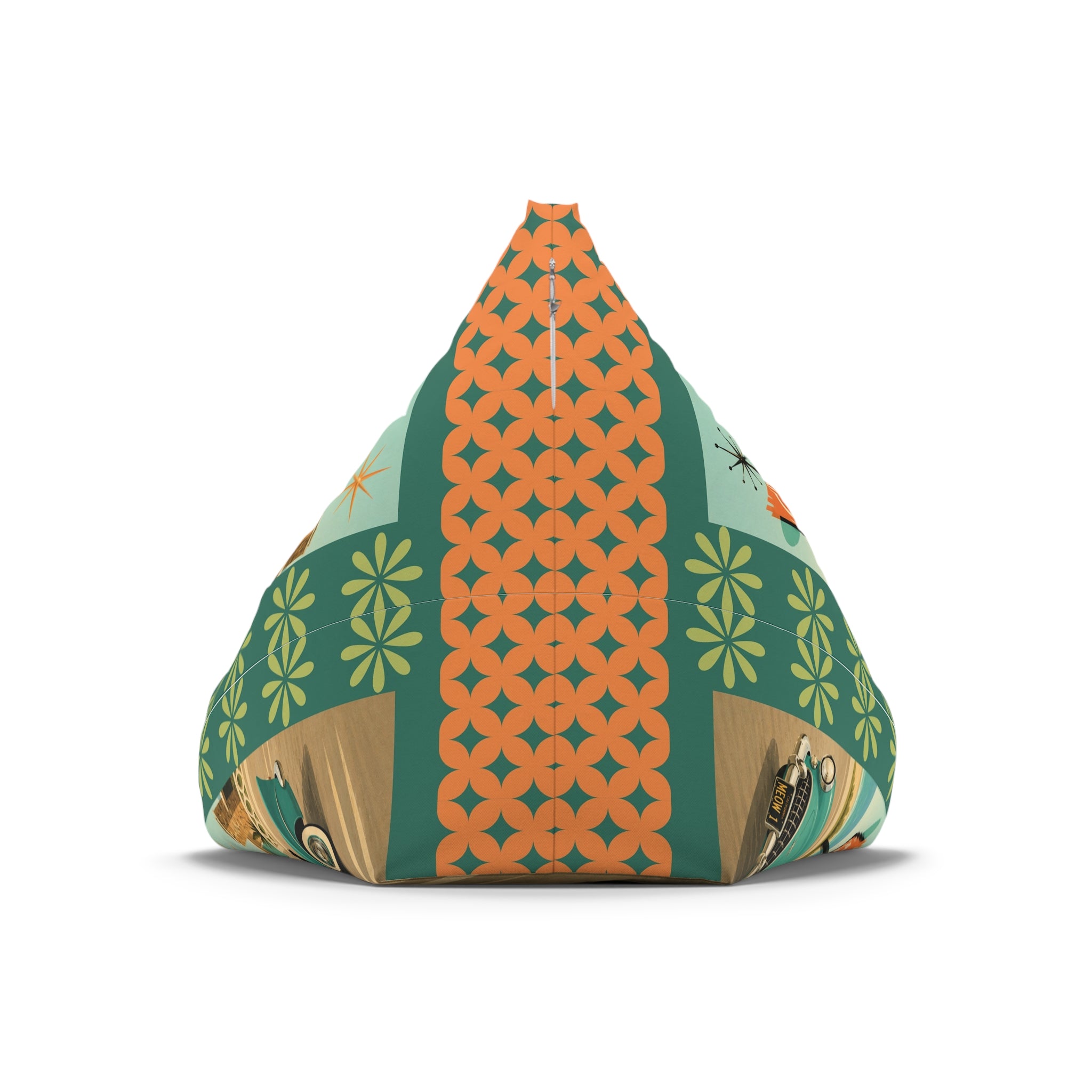 Retro Atomic Cat Road trip Bean Bag Chair Cover | Vintage Tropical Car Pattern