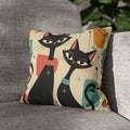 Mid Century Retro Atomic Black Cats Pillowcase | Spun Polyester Square Pillowcase - COVER ONLY