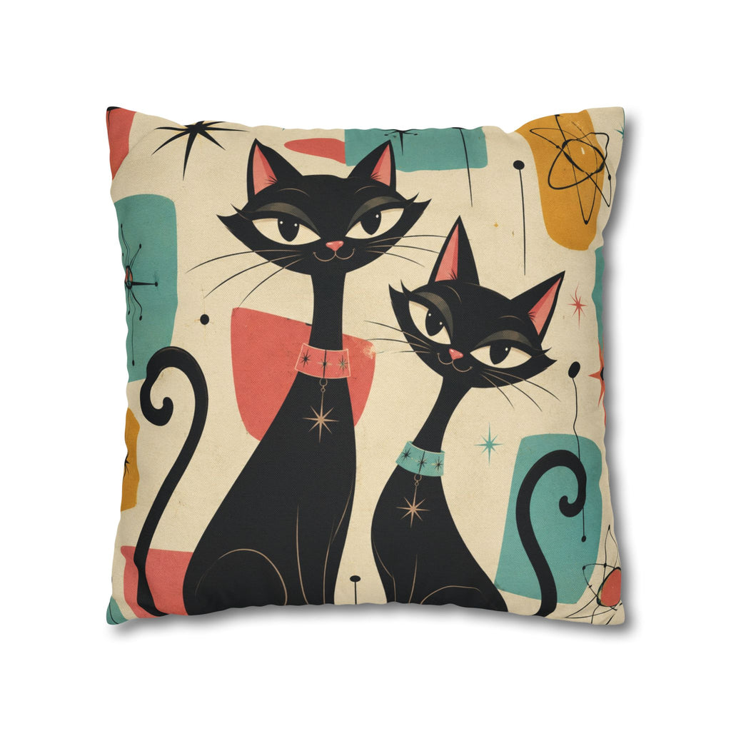 Mid Century Retro Atomic Black Cats Pillowcase | Spun Polyester Square Pillowcase - COVER ONLY