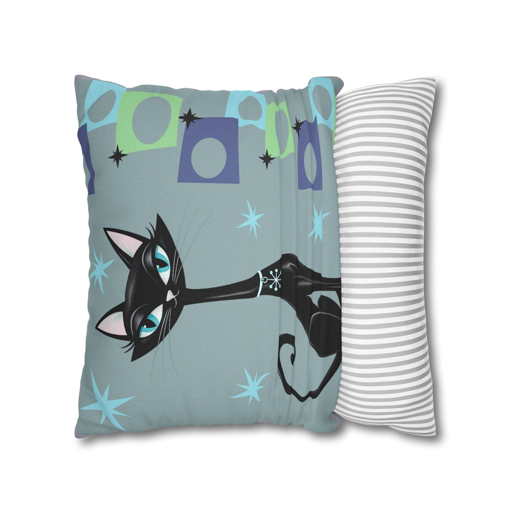 Retro Atomic Black Cat Pillowcase | Square Polyester Throw Pillowcase MCM
