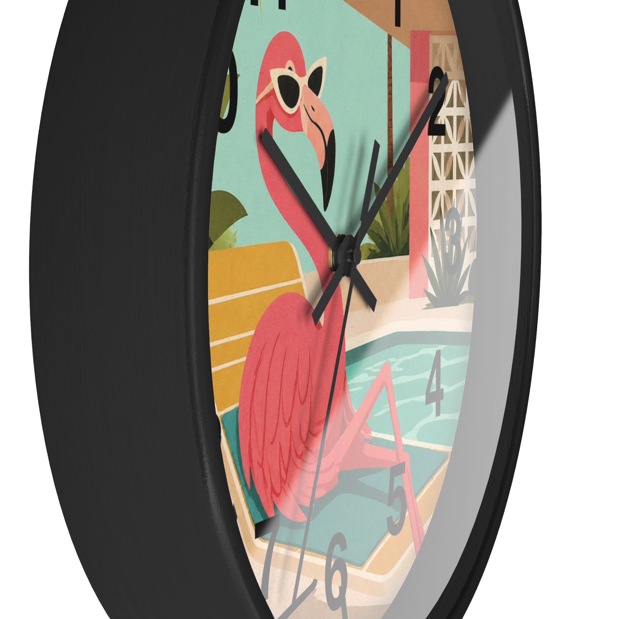 Retro Flamingo Poolside Wall Clock | Mid Century Tropical Illustration