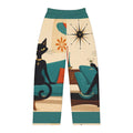 Mid-Century Atomic Black Cat Illustration Pajama Pants | Retro Living Room Print