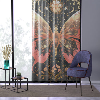 Mystical pink buttefly sheer Window Curtain, living room bedroom, celestial home decor