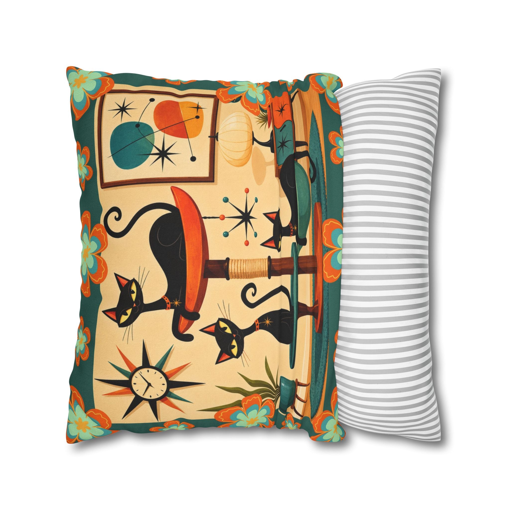 Retro Mid Century Atomic Cats pillowcase | Square Pillowcase - COVER ONLY