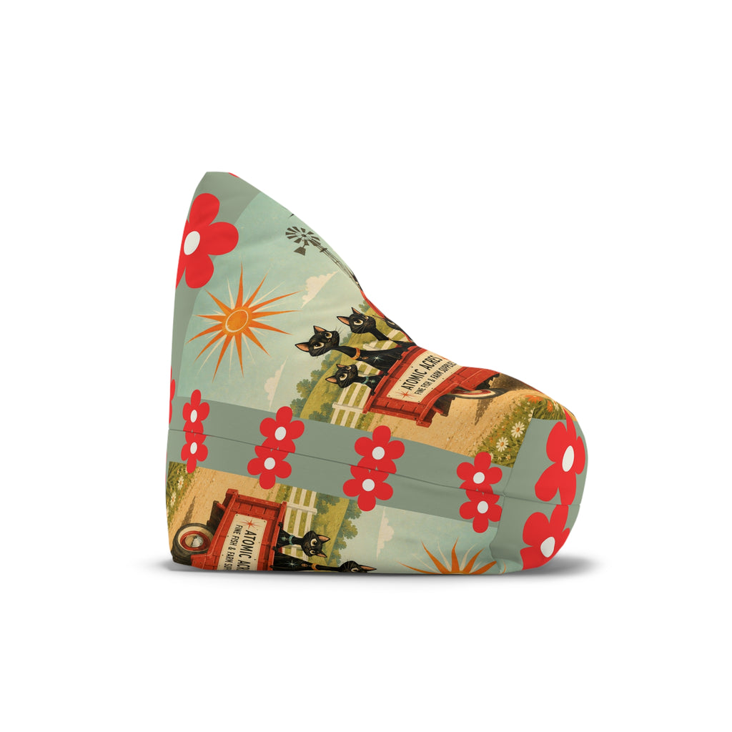 Atomic cat Retro Red Daisy Pattern Bean Bag Chair Cover | Floral Boho Decor